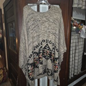 Velzera Black and Cream Knit Poncho Sweater